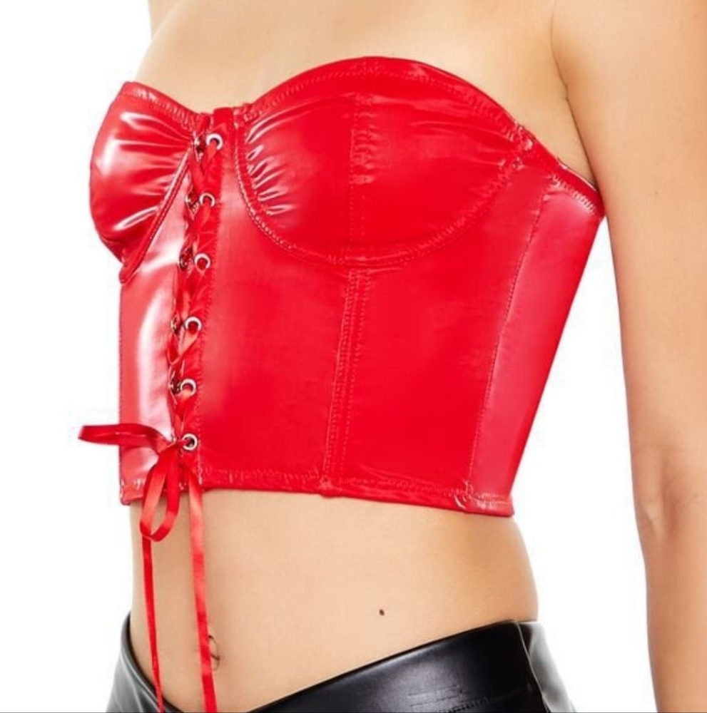 New. Red Lace-Up Bustier Top - Picture 2 of 4